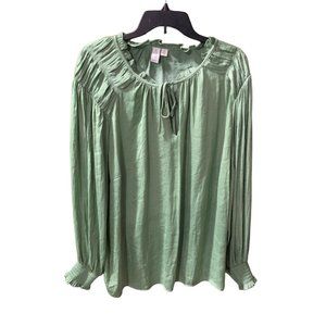 Joie Womens Size 2X Long Sleeve Tunic Top Shirt Blouse Green Tie Ruffle Collar 1